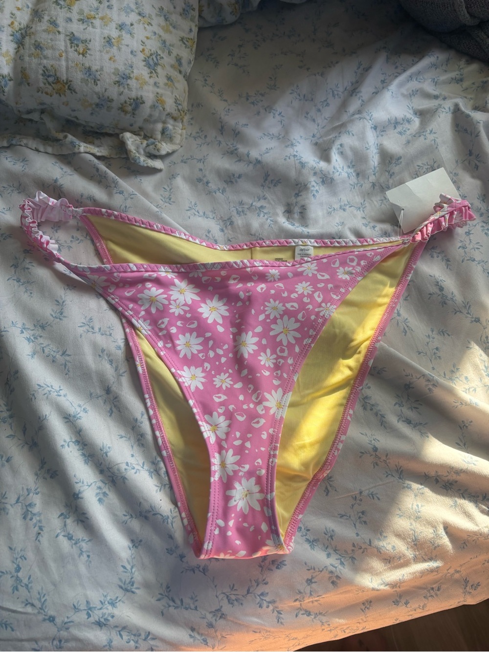 aerie Pink Trim Yellow Bikini Bottom